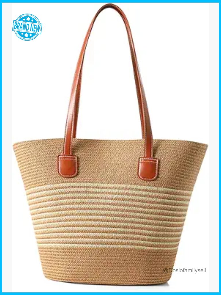 Woven Straw Tote Bag Summer Travel Shoulder Handbag Eco-Friendly Handwoven